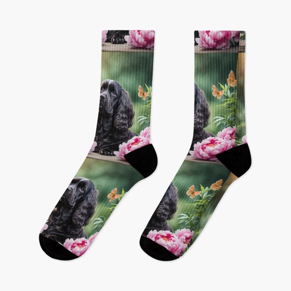Item preview,  Black and  English cocker spaniel with peonie designed and sold by Coolparrotgirl.