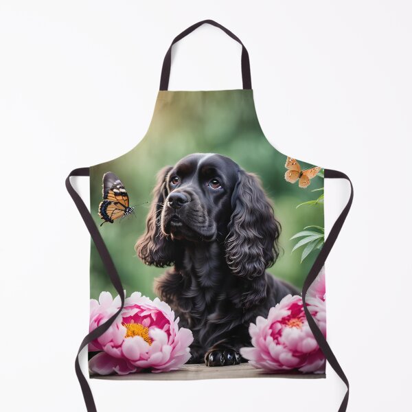 Item preview, Black and English cocker spaniel with peonie designed and sold by Coolparrotgirl.