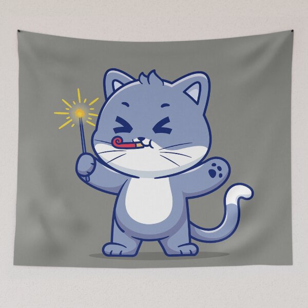 Item preview, Cute Cat Playing with Fireworks: Cartoon Vector Icon Illustration designed and sold by hjian8219.