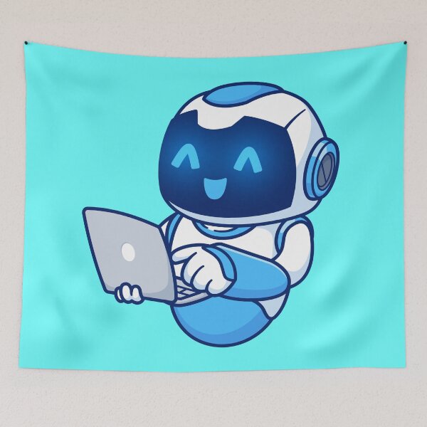 Item preview, Cute Robot Working on Laptop: Cartoon Vector Icon Illustration designed and sold by hjian8219.