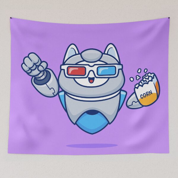 Item preview, Cute Cat Robot Watching Movie: Cartoon Vector Illustration" designed and sold by hjian8219.