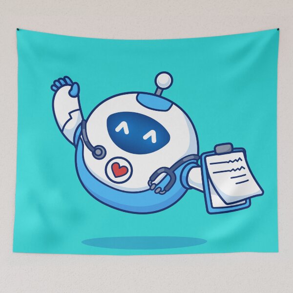 Item preview, Cute Doctor Robot Holding Clipboard & Stethoscope: Cartoon Vector Icon Illustration designed and sold by hjian8219.