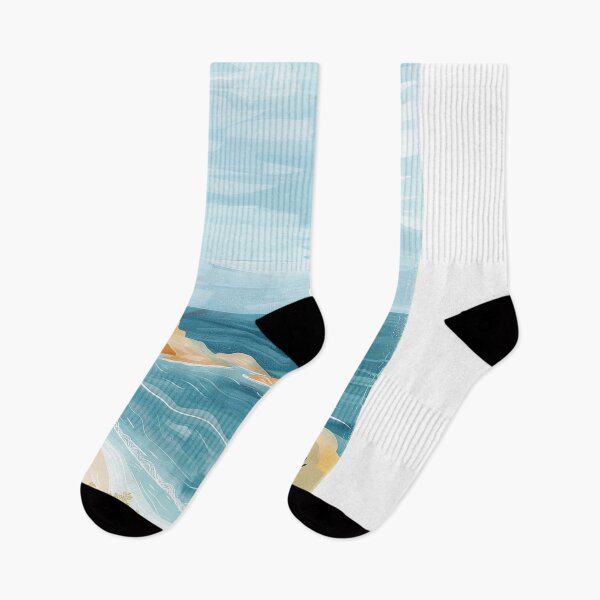 Item preview, Ocean beach scene with lighthouse and sailboat coastal blue minimalist art designed and sold by Inktown.