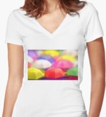 “Umbrella Rainbow”, Photo / Digital Painting Women's Fitted V-Neck T-Shirt