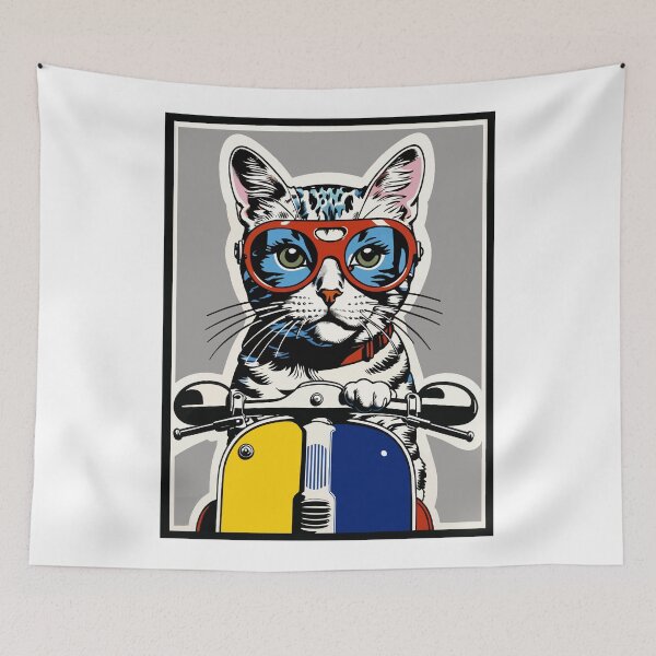 Item preview, Scooter Cat Vintage Style Print Pop Art designed and sold by retrographics.