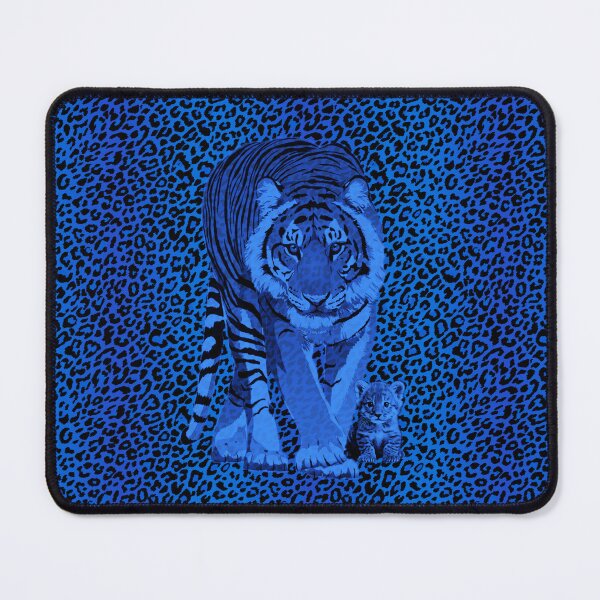 Item preview, Tiger mum with a blue animal print background designed and sold by SueKnox.