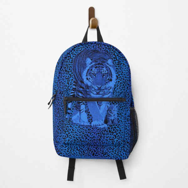 Item preview, Tiger mum with a blue animal print background designed and sold by SueKnox.
