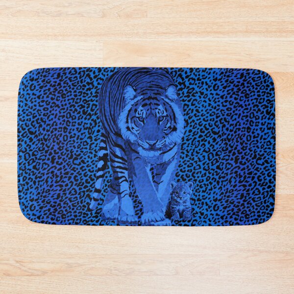 Item preview, Tiger mum with a blue animal print background designed and sold by SueKnox.