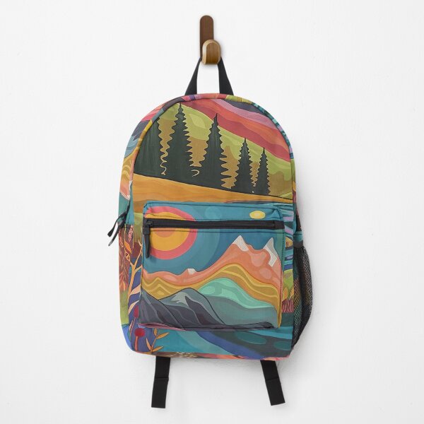 Item preview, Arte colorido y estilizado del paisaje de ríos y ciervos de la cordillera designed and sold by Inktown.
