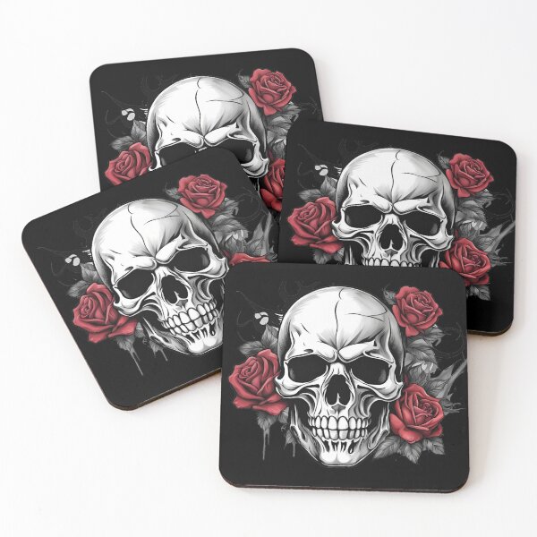 Item preview, Smoky Vintage Red Flowers skull designed and sold by Past-Midnight.