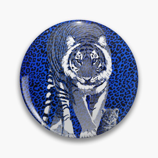 Item preview, Tiger mum with a blue animal print background_2 designed and sold by SueKnox.