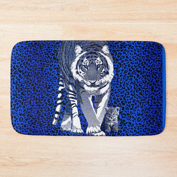 Item preview, Tiger mum with a blue animal print background_2 designed and sold by SueKnox.