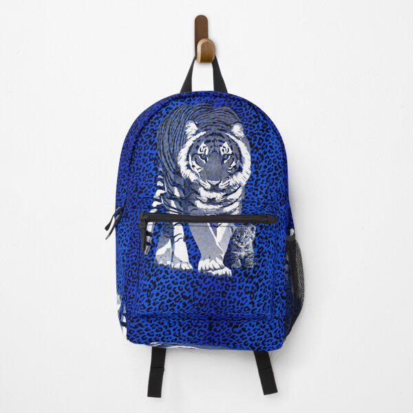 Item preview, Tiger mum with a blue animal print background_2 designed and sold by SueKnox.
