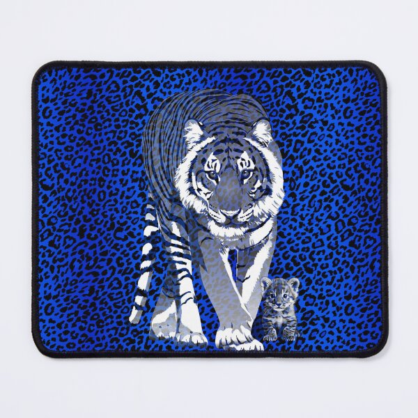 Item preview, Tiger mum with a blue animal print background_2 designed and sold by SueKnox.