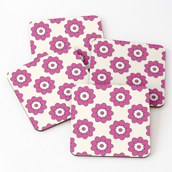 Artikelvorschau, Rosa und Creme Blumenmuster mit schwarzem Umriss entworfen und verkauft von KeksWorkroom.