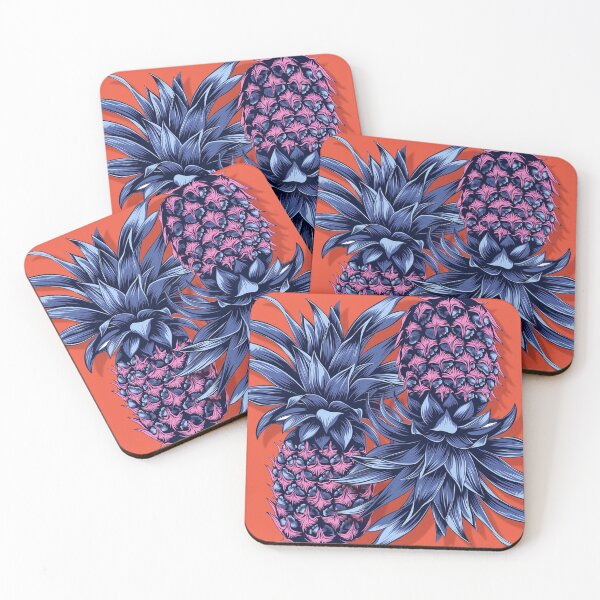 Item preview, Blue pineapples on orange background designed and sold by Plagesseart.