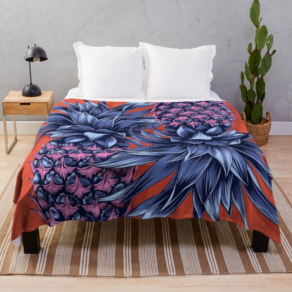 Item preview, Blue pineapples on orange background designed and sold by Plagesseart.