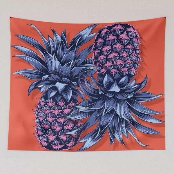 Item preview, Blue pineapples on orange background designed and sold by Plagesseart.