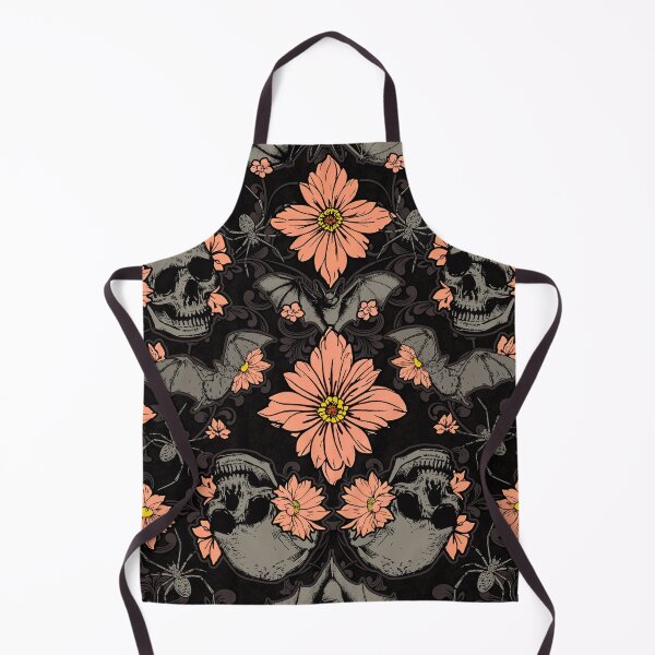 Item preview, Baroque Gothic Floral Skull, Bat & Spider Pattern in Coral Pink, Gray & Black designed and sold by RedFinchDesigns.