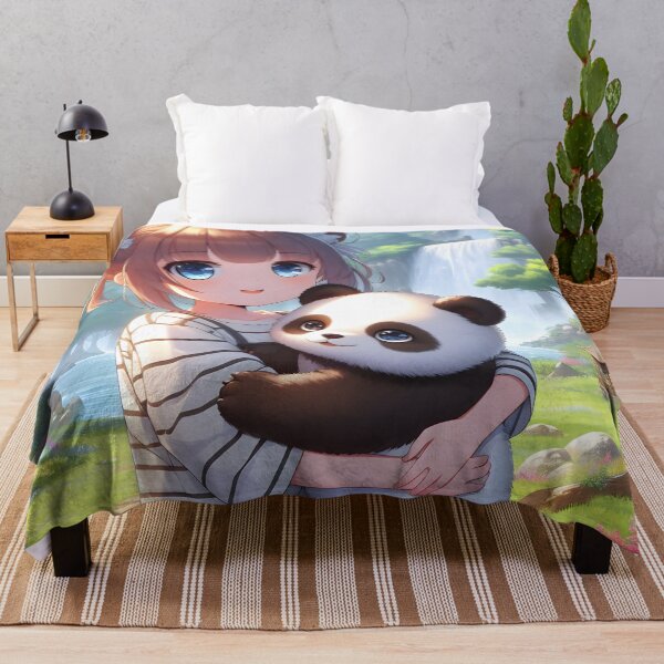 Item preview, Little girl with baby panda in her arms, anime/manga art designed and sold by Salimgor Hangaround Music.
