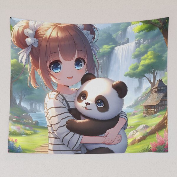 Item preview, Little girl with baby panda in her arms, anime/manga art designed and sold by Salimgor Hangaround Music.