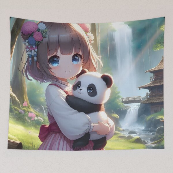 Item preview, Little girl with baby panda in her arms 2, Anime/Manga Art designed and sold by Salimgor Hangaround Music.