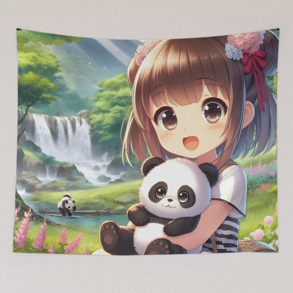 Item preview, Little girl with baby panda on her lap 2, Anime/Manga Art designed and sold by Salimgor Hangaround Music.