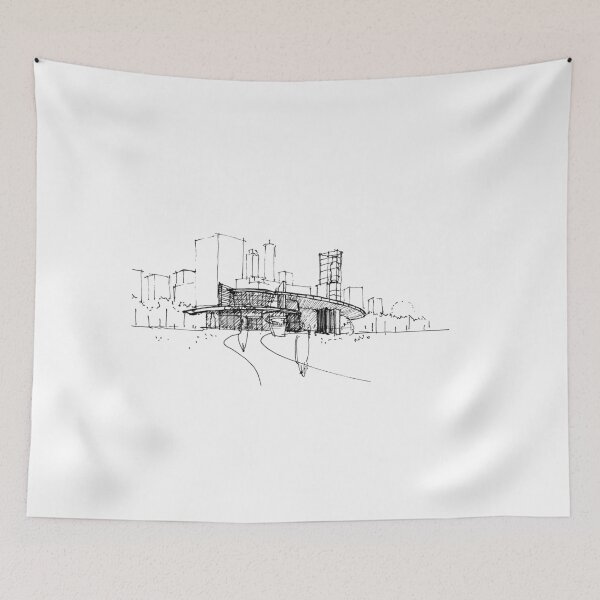 Item preview, Contemporary architecture hand drawing architecture black and white monochrome architectural drawing designed and sold by junyangcaidraw.