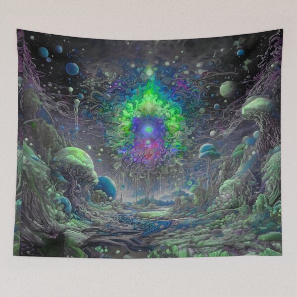 Item preview, Psychedelic Surrealism Fantasy Landscape tie dye sky designed and sold by AuroraXGreen.