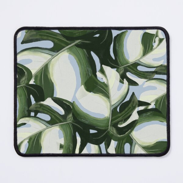 Item preview, Monstera Albo Leaves Pattern with light blue background designed and sold by patterncrow.