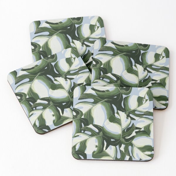 Item preview, Monstera Albo Leaves Pattern with light blue background designed and sold by patterncrow.