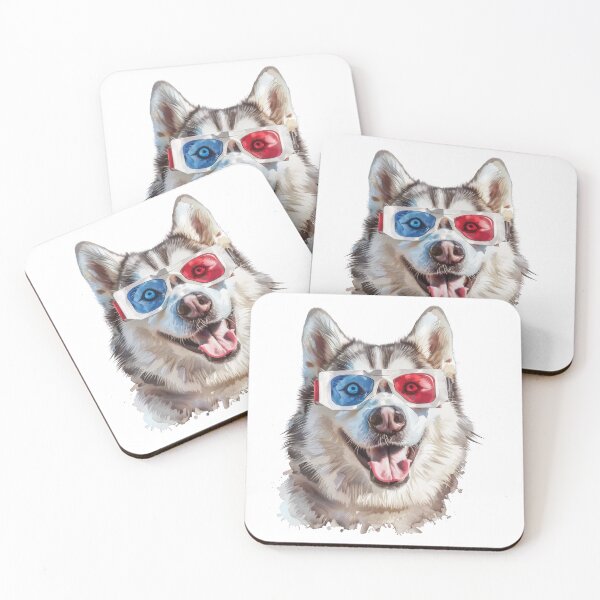Item preview, Smiling Husky Dog Wearing Old School 3-D Glasses In Watercolour Effect designed and sold by Wormy-23.