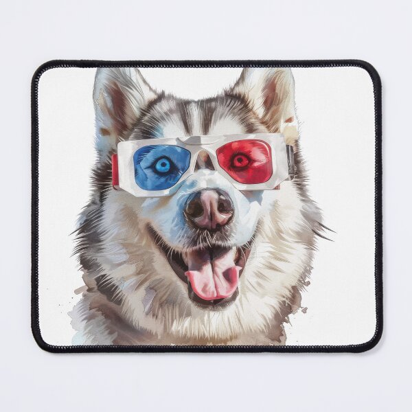 Item preview, Smiling Husky Dog Wearing Old School 3-D Glasses In Watercolour Effect designed and sold by Wormy-23.