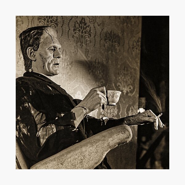 Item preview, Fankenstein's monster coffee break. Boris Karloff drinking coffee.  designed and sold by el-padre.