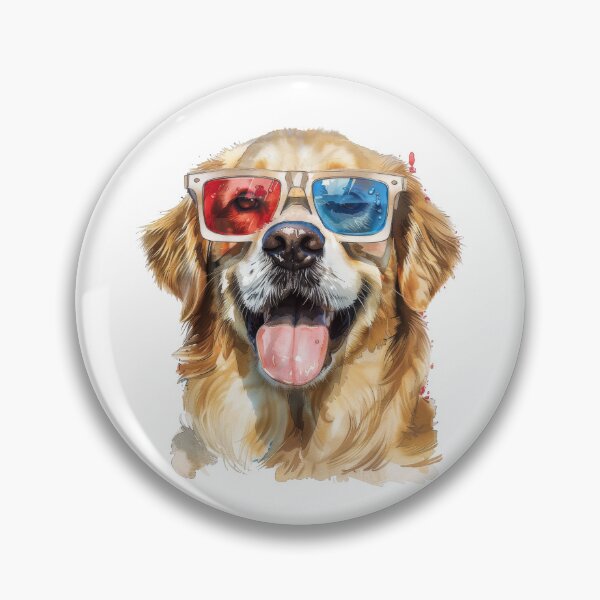 Item preview, Happy Golden Retriever Wearing Old School 3-D Glasses In Watercolour Effect designed and sold by Wormy-23.