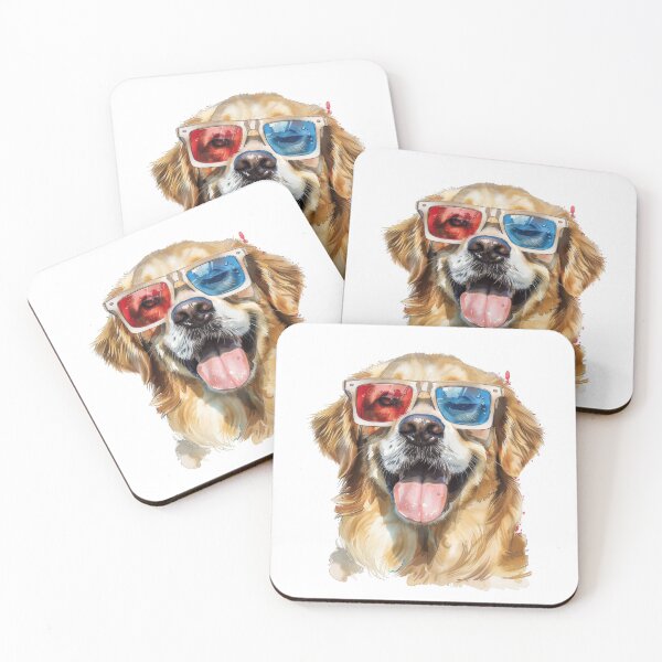 Item preview, Feliz Golden Retriever con gafas 3D de la vieja escuela en efecto acuarela designed and sold by Wormy-23.