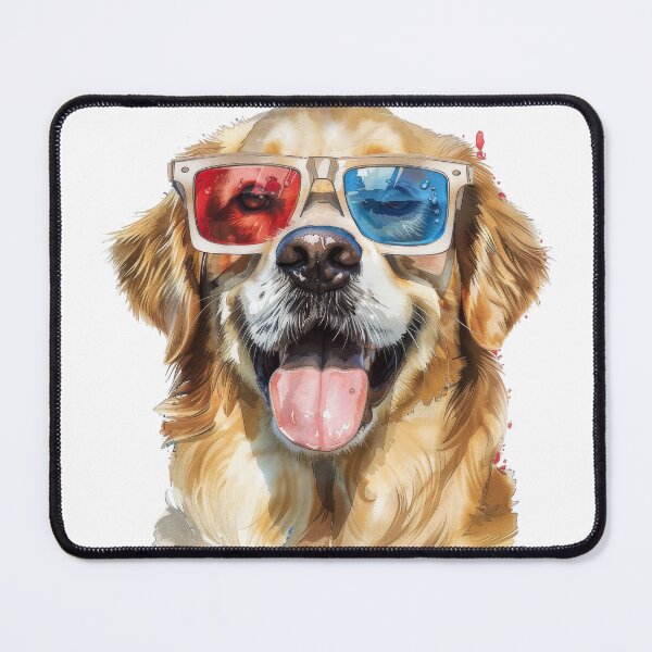 Item preview, Happy Golden Retriever Wearing Old School 3-D Glasses In Watercolour Effect designed and sold by Wormy-23.