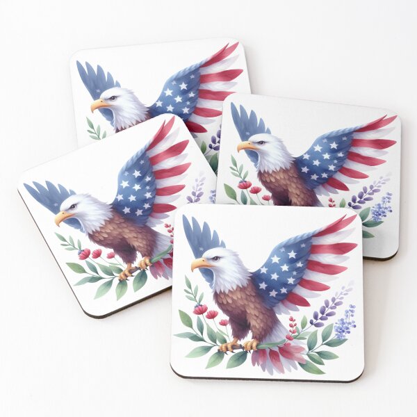 Item preview, 4th July watercolor eagle with american flag gift designed and sold by BlushRoses7.