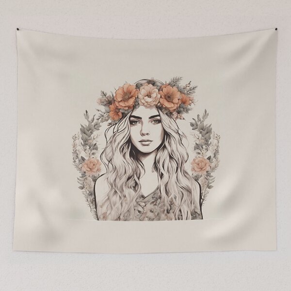 Item preview, Blossoming Grace: A Woman Adorned in Flowers designed and sold by Emilyprintart.