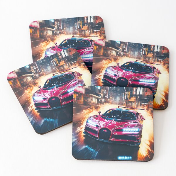 Item preview, Pink Bugatti Chiron Super Sport Hypercar in Rainy City With Burning Effect designed and sold by RevUpDesign.