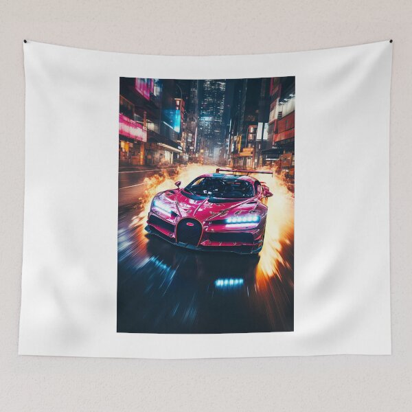 Item preview, Pink Bugatti Chiron Super Sport Hypercar in Rainy City With Burning Effect designed and sold by RevUpDesign.