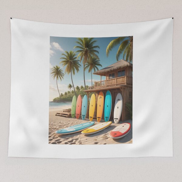 Item preview, Colorful paddle SUP boards on tropical summer beach coast designed and sold by icemanphotos.