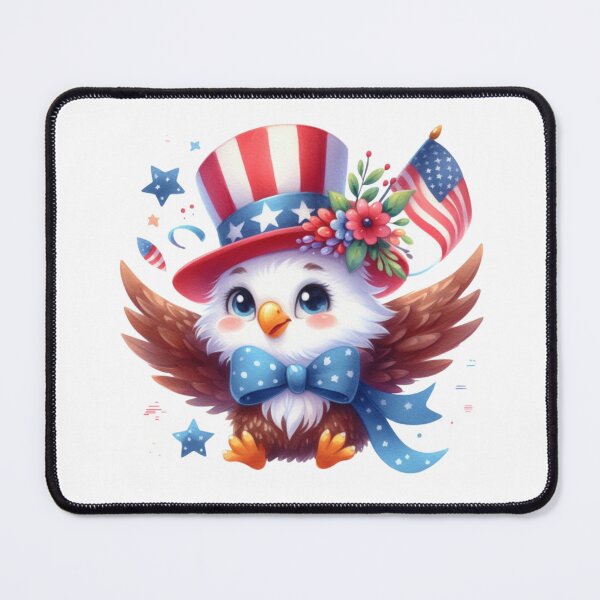 Item preview, 4th July watercolor american eagle with hat and flowers gift designed and sold by BlushRoses7.