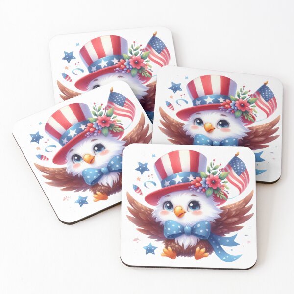 Item preview, 4th July watercolor american eagle with hat and flowers gift designed and sold by BlushRoses7.