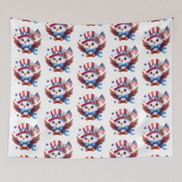 Item preview, 4th July watercolor american eagle with hat and flowers gift designed and sold by BlushRoses7.