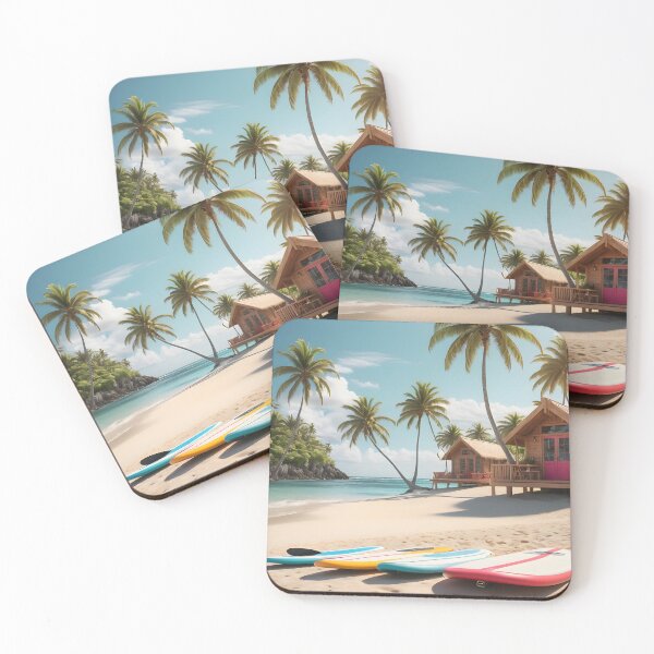 Item preview, Colorful paddle SUP boards on tropical summer beach coast designed and sold by icemanphotos.