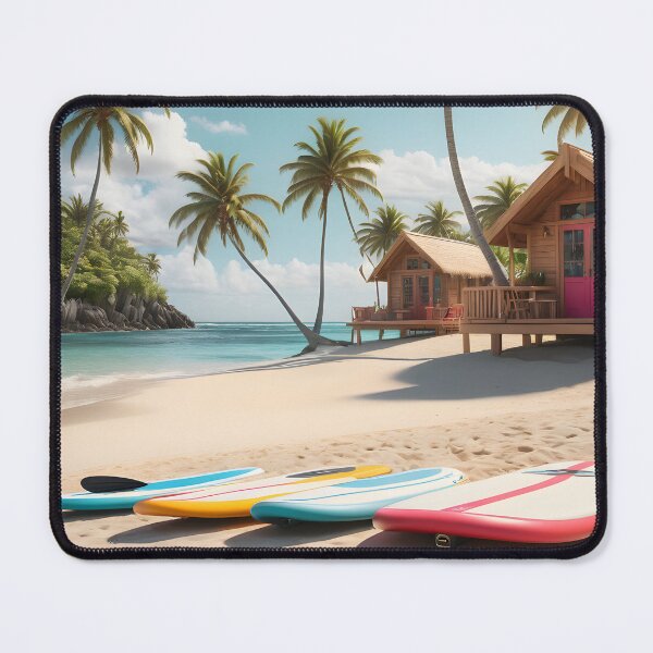 Item preview, Colorful paddle SUP boards on tropical summer beach coast designed and sold by icemanphotos.