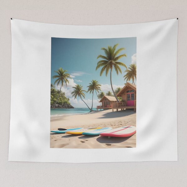 Item preview, Colorful paddle SUP boards on tropical summer beach coast designed and sold by icemanphotos.