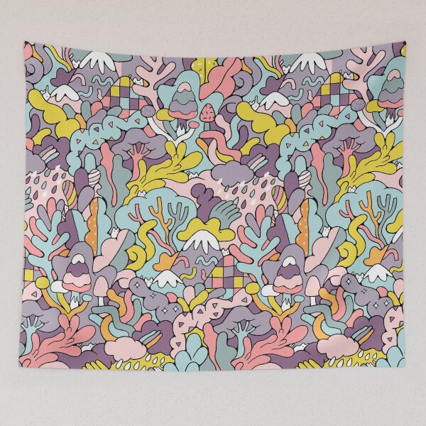 Item preview, Summer doodle mountains and hiding cats designed and sold by kostolom3000.