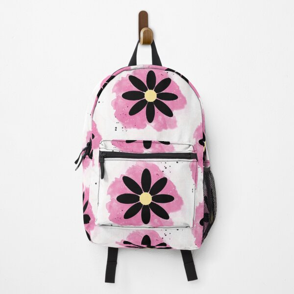 Item preview, Black daisy with yellow center on a pink watercolor grid-like background designed and sold by SimoesArtistry.
